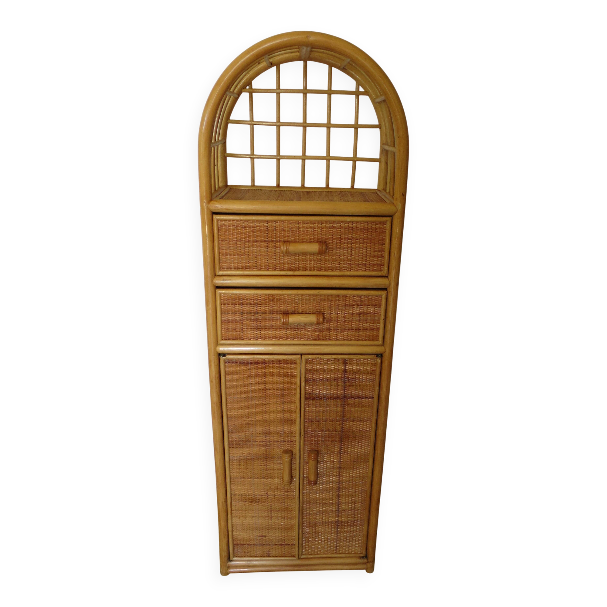 Vintage Library - 2 drawers - Woven rattan cupboard - 1980s - natural