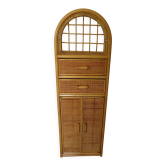 Vintage Library - 2 drawers - Woven rattan cupboard - 1980s - natural