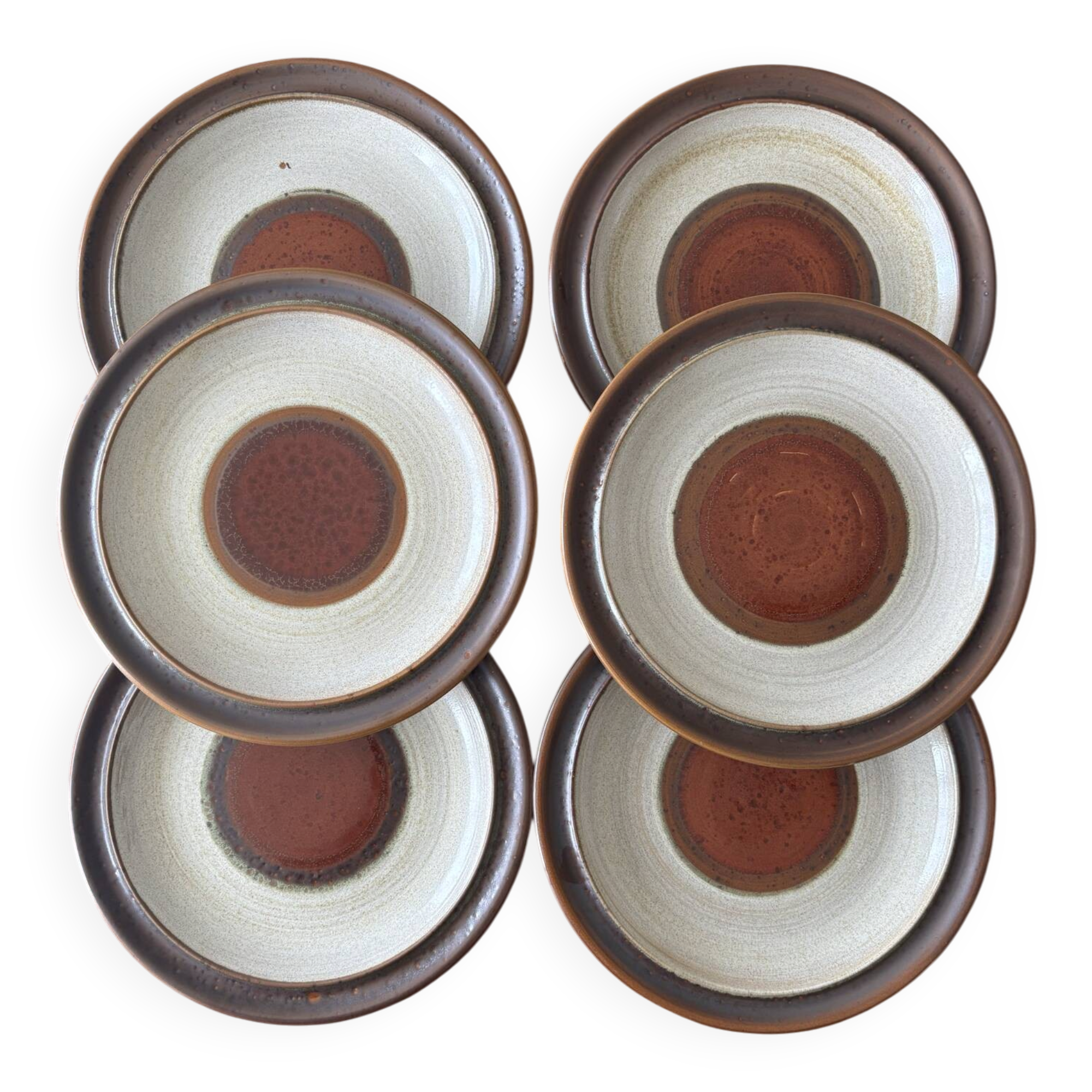 Lot of 6 vintage Denby England dessert plates – Brown glazed stoneware and
