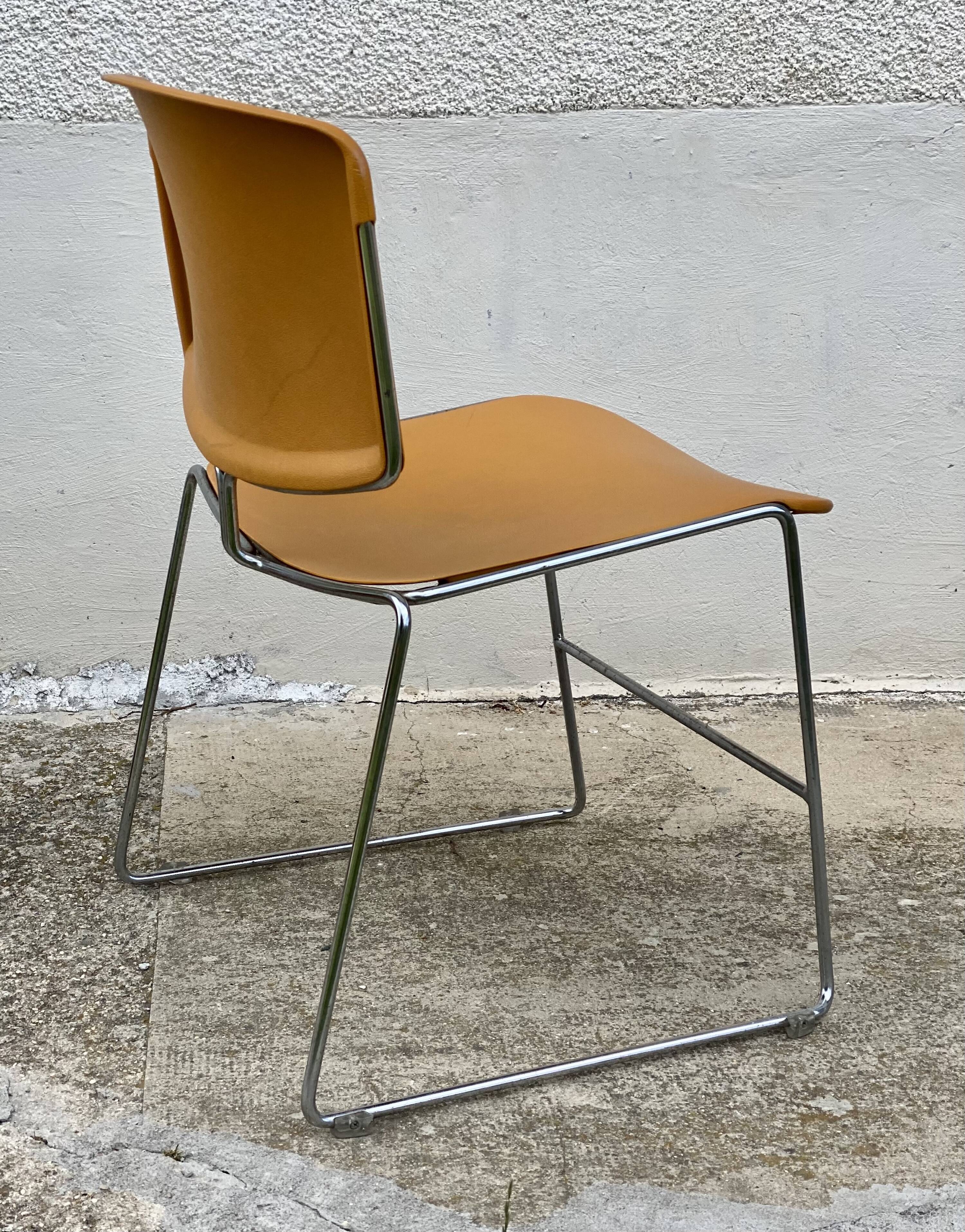 Max Stacker chairs, US design, 1970-80, chromed metal and orange plastic