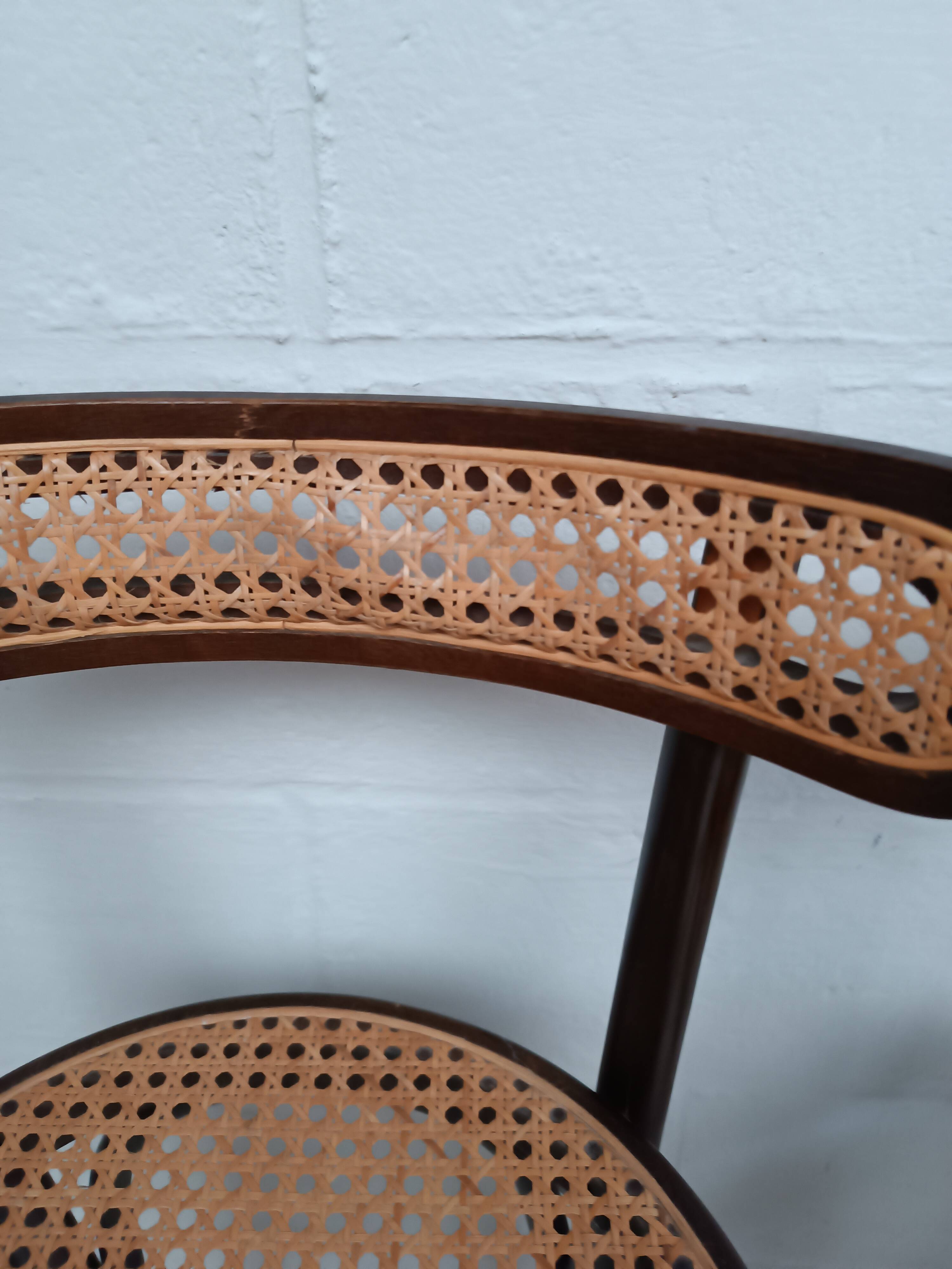 4 curved wood and cane bar stools