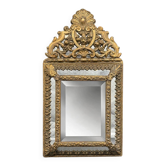 Small mirror with brass parcloses in repoussé style Louis XIV, late 19th century.
