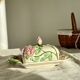 Beurrier vintage faïence peinte à la main et motifs barbotine roses et radis signé FG