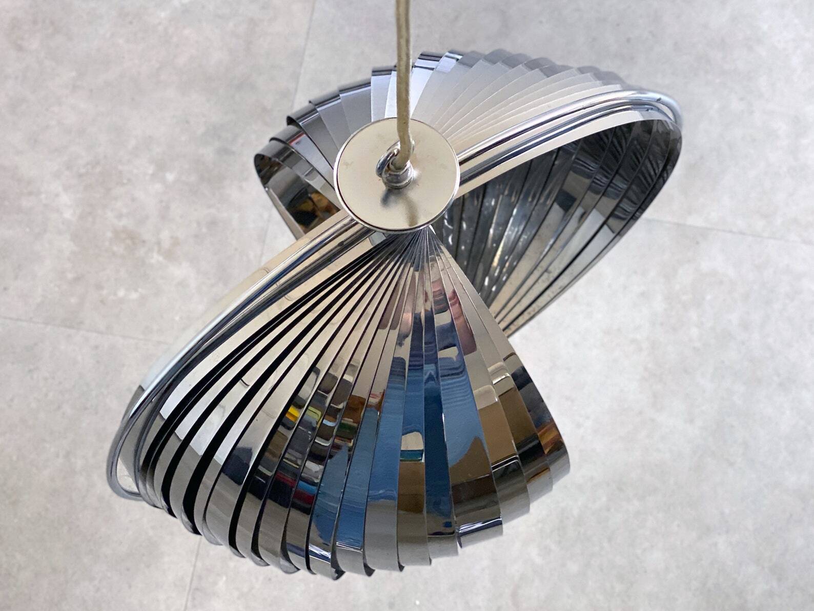Space Age chrome aluminium moon hanging lamp,  slat lamp