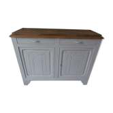 Art Deco buffet patinated pearl grey waxed finish, raw wooden tray.