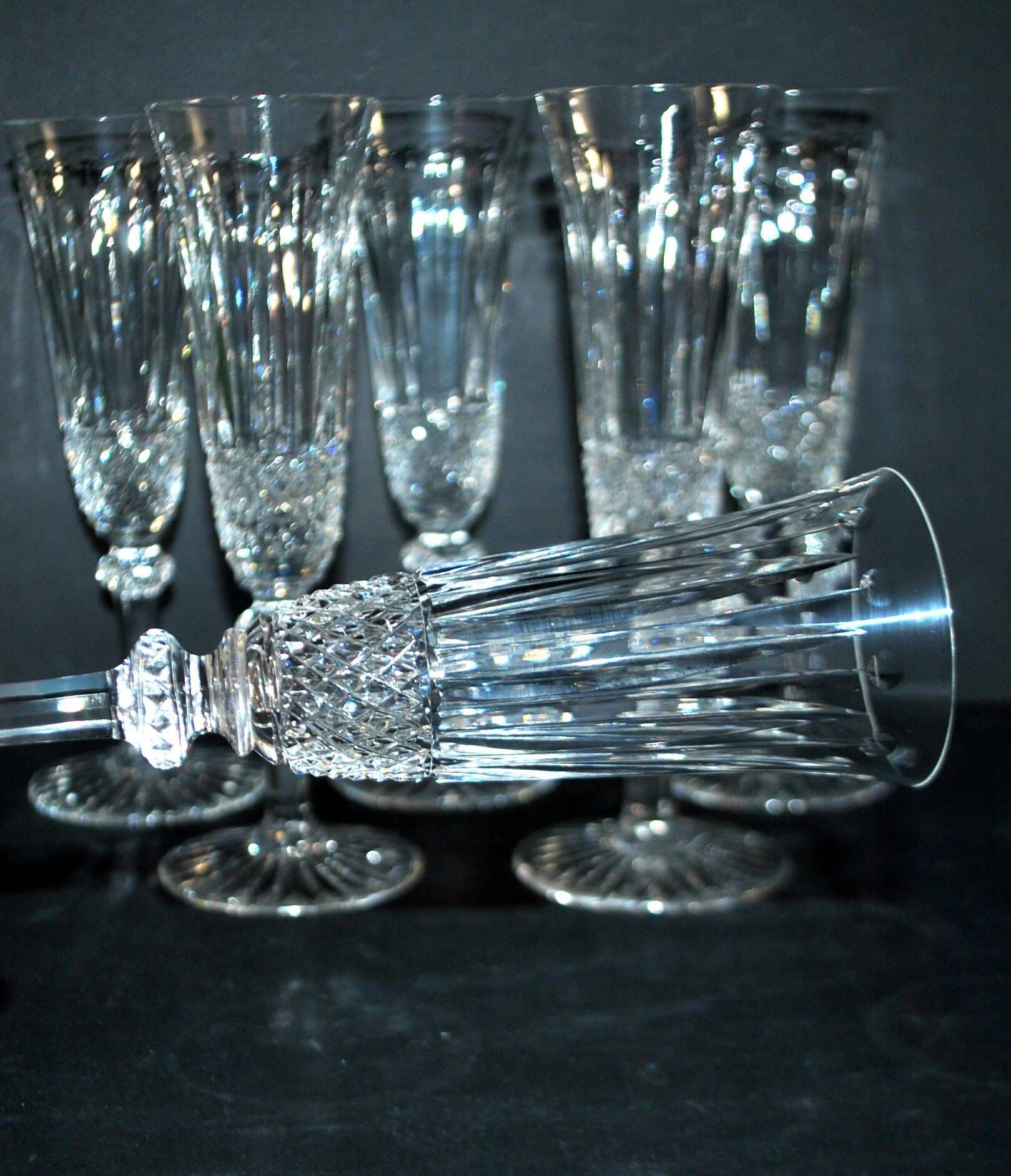 Saint-Louis set of 6 Tommy cut crystal champagne flutes signed H18.5