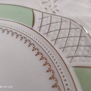 Pie dish with ears in water green and golden frieze l'Amandinoise