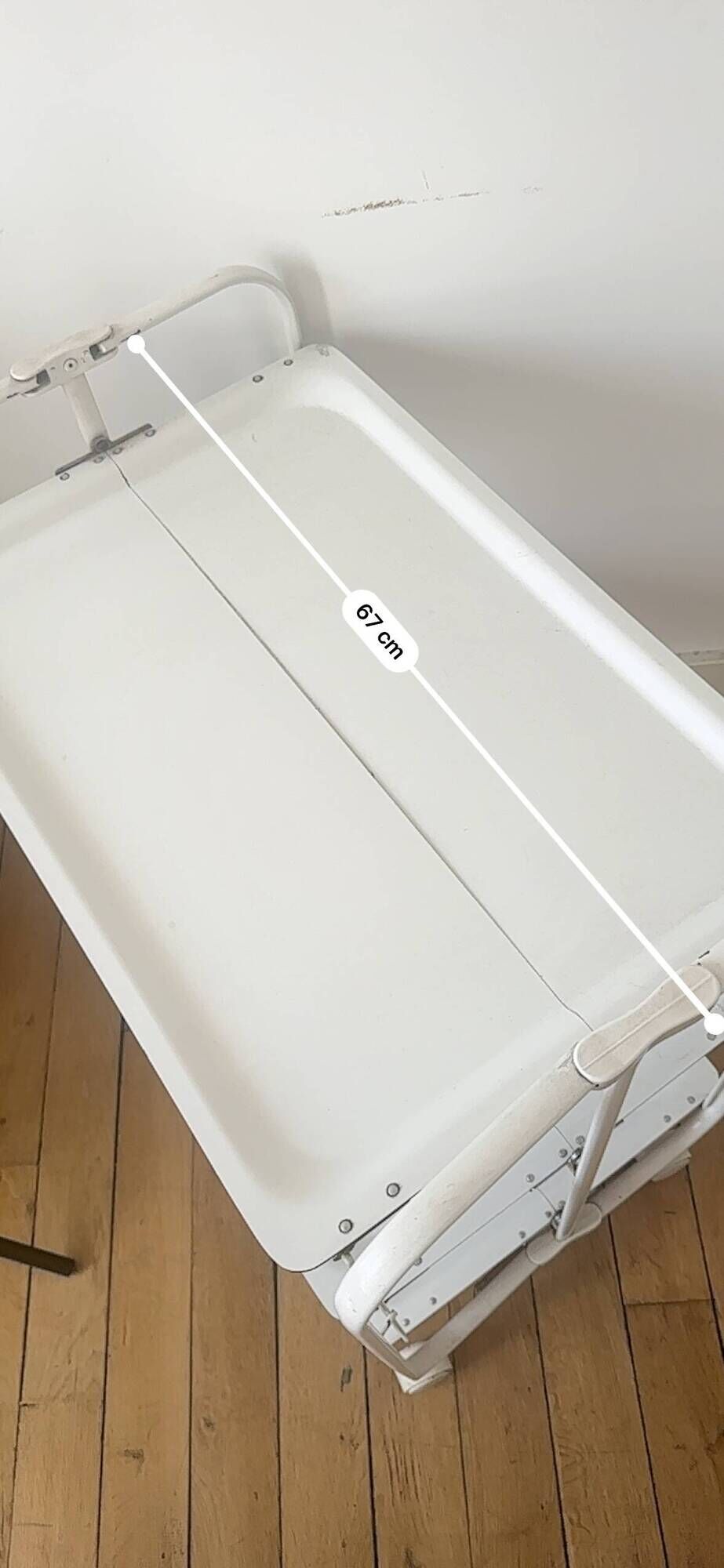 Vintage folding dessert trolley on wheels, 3 white shelves