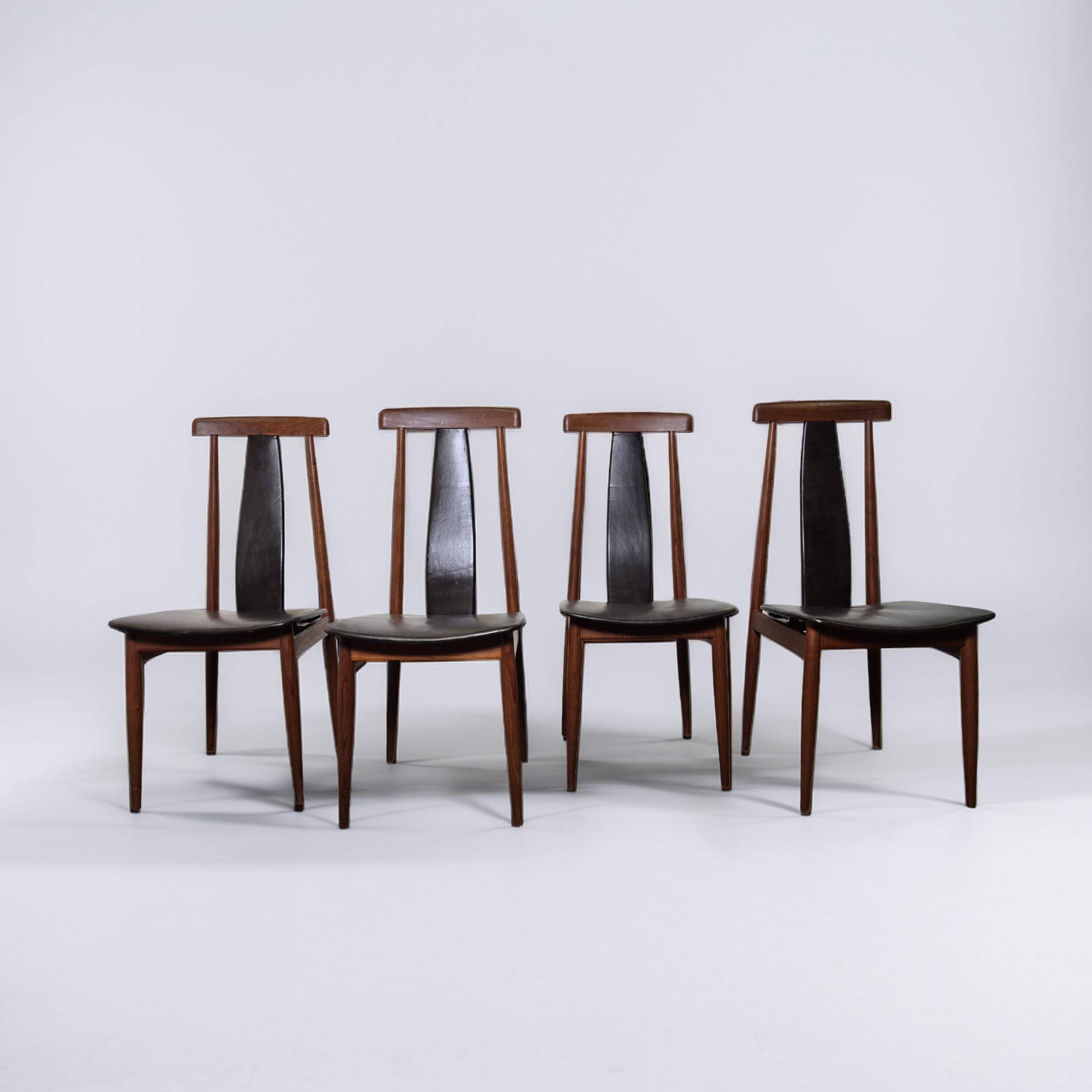 Set of 4 teak and leather dining chairs, Denmark 1960s
