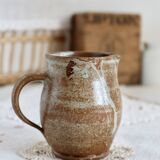 Small vintage hand turned ceramic milk jug with rustic glaze