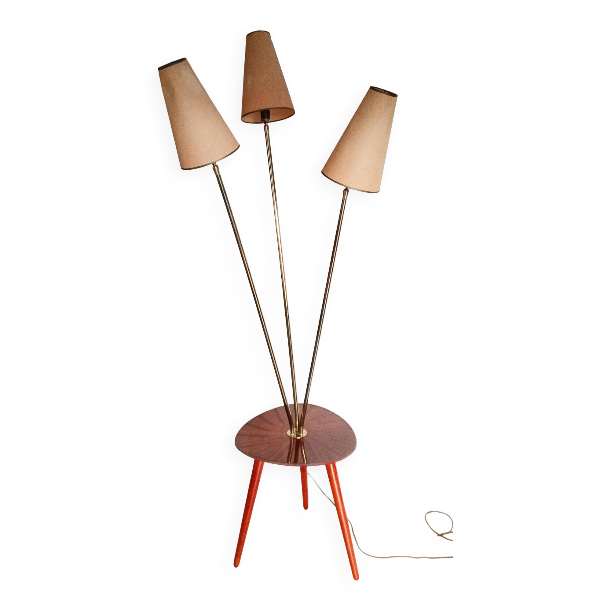 Lampadaire 3 feux avec tablette ,pieds tripode, années 60