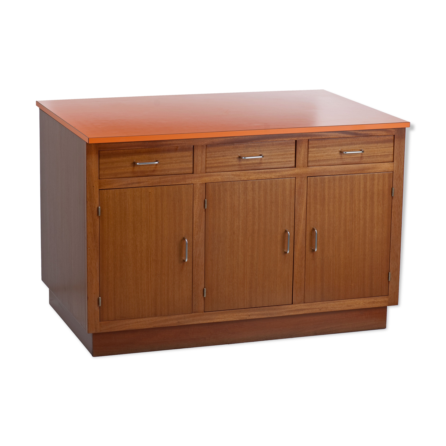 Vintage trading counter in wood and formica orange 1960