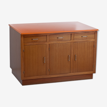 Vintage trading counter in wood and formica orange 1960