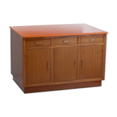 Comptoir de commerce vintage en bois et formica orange 1960
