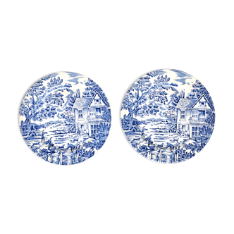 Set de 2 assiettes anglaises gravées main