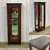 19th century cherry wood display case with black marble top