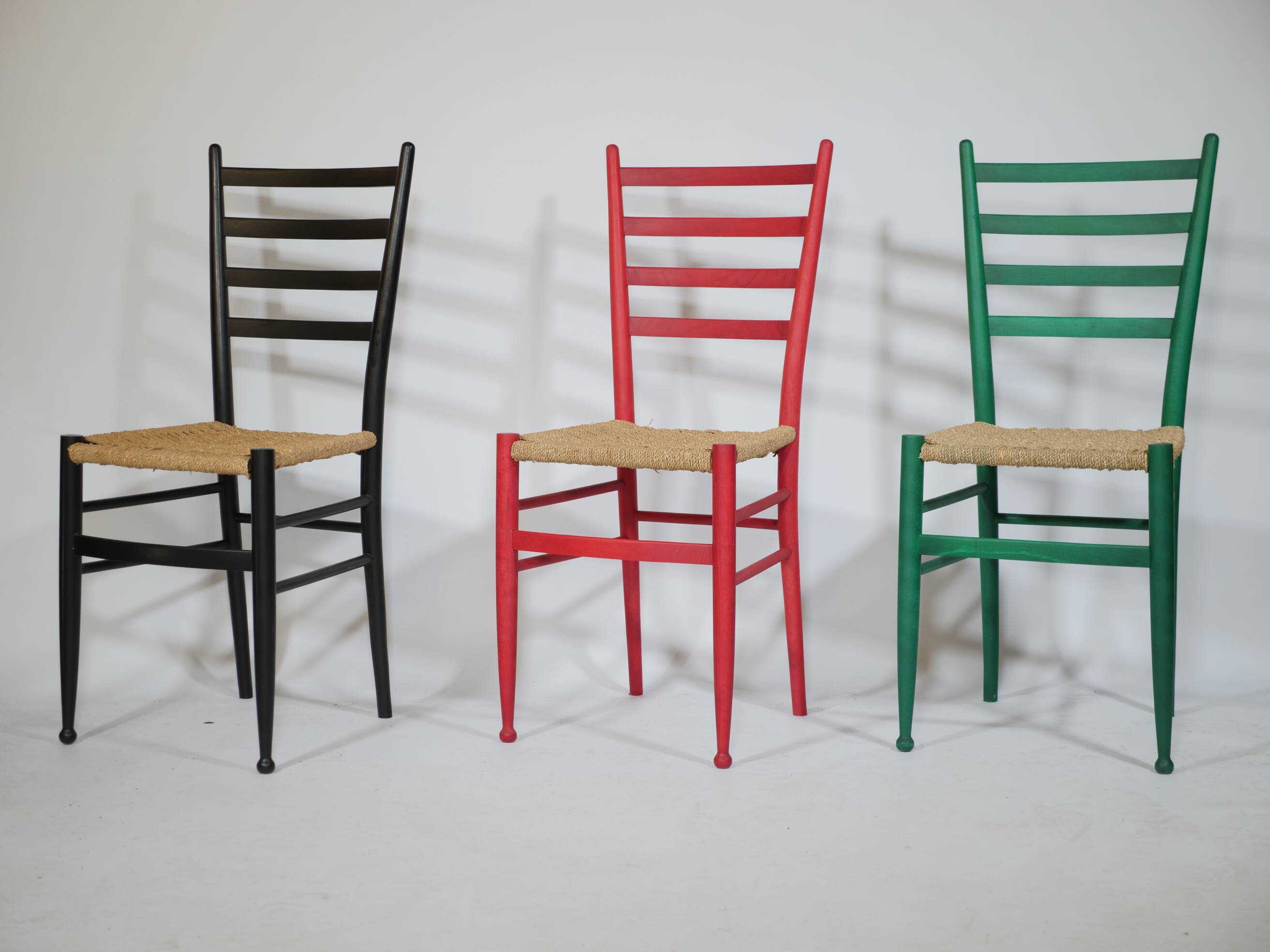 B&B Italy Wicker Chairs Table Colorful Mid-Century Design 60s 70s, Set of 5