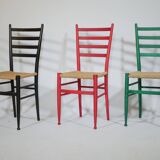 B&B Italy Wicker Chairs Table Colorful Mid-Century Design 60s 70s, Set of 5