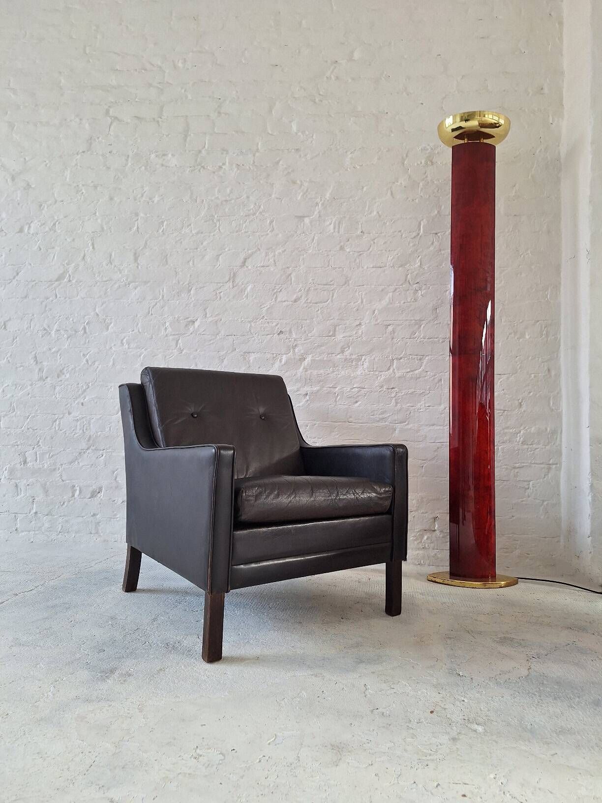Danish mid century dark brown leather lounge chair, 1960s