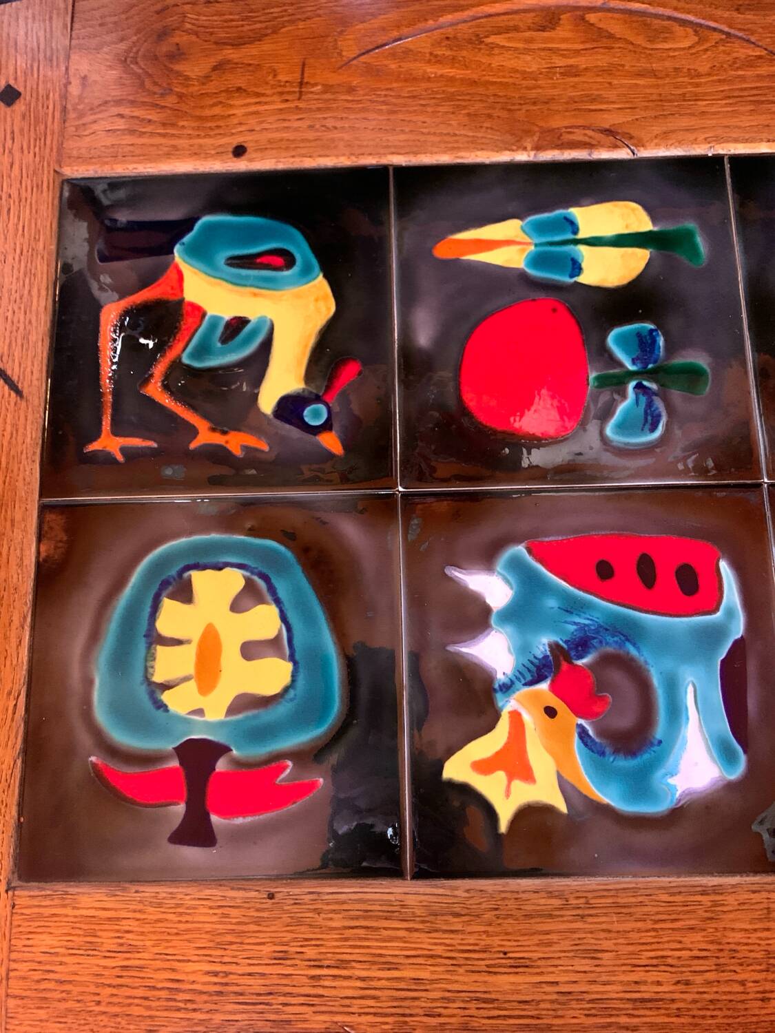 1950s coffee table in oak and ceramic tiles