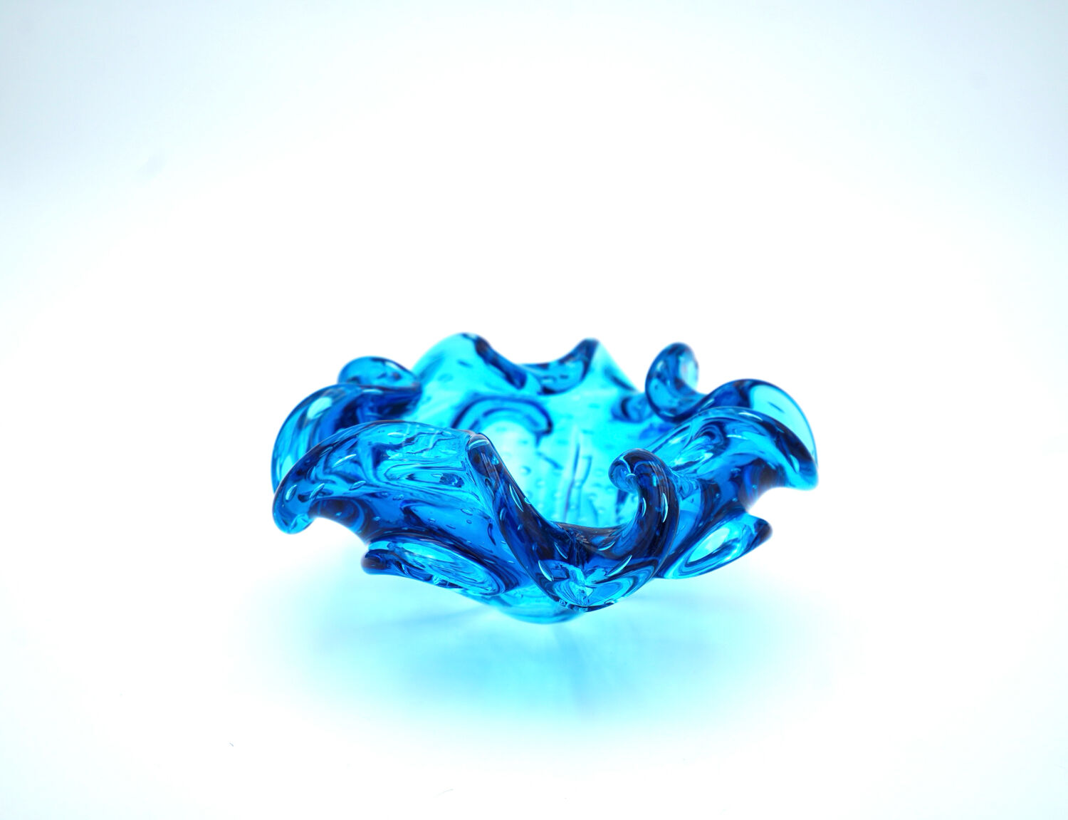 Murano Sculptural Bowl — "Bullicante" Aquamarine Blue — 1950