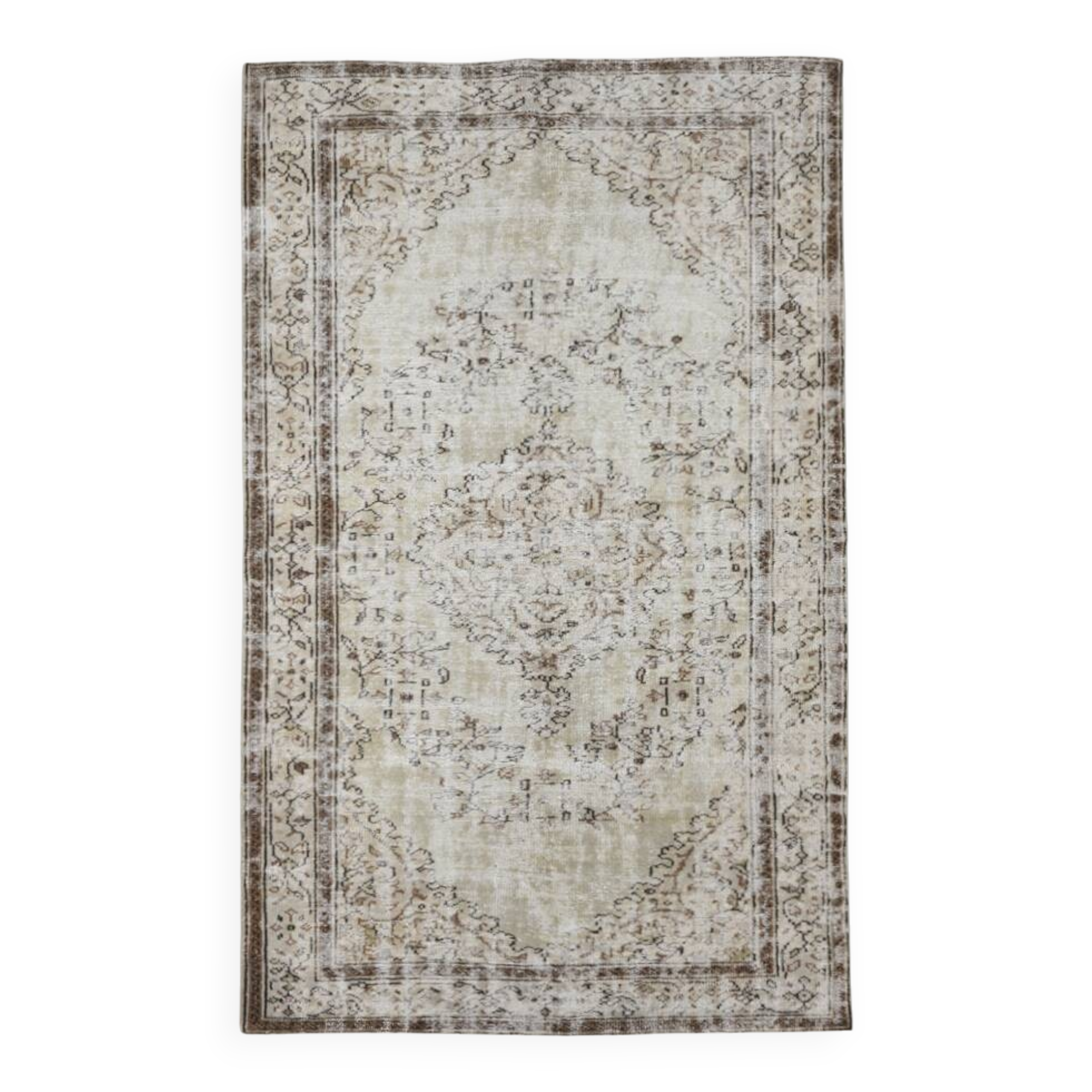 5x9 Brown & Beige Madallion Pattern Vintage Rug, 171x267Cm