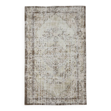 5x9 Brown & Beige Madallion Pattern Vintage Rug, 171x267Cm