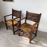 Paire de fauteuils style espagnol bois sculpté 1900