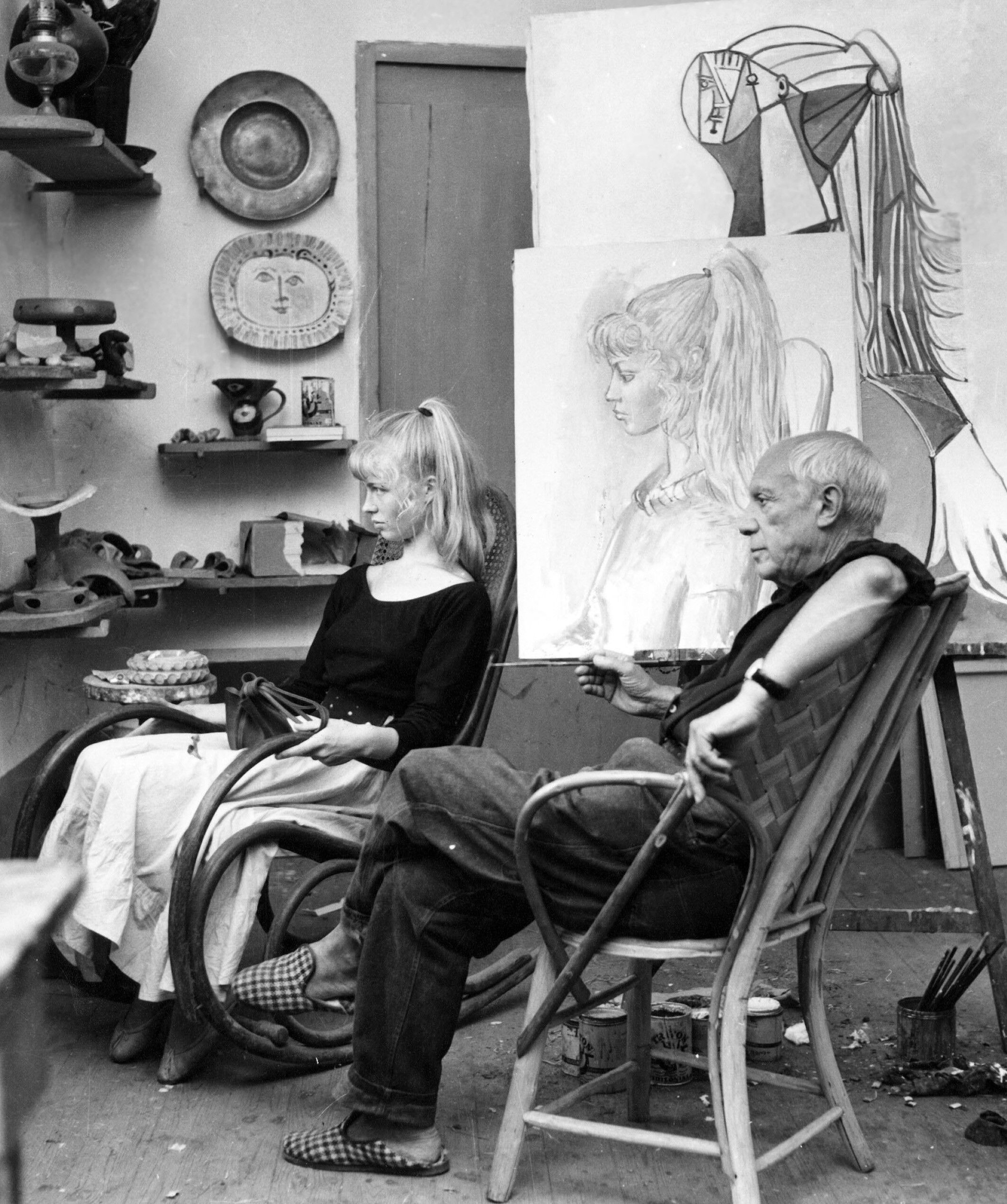 Photography, "Pablo Picasso and his model, Sylvette David", Vallauris, 1954 / 15 x 15 cm