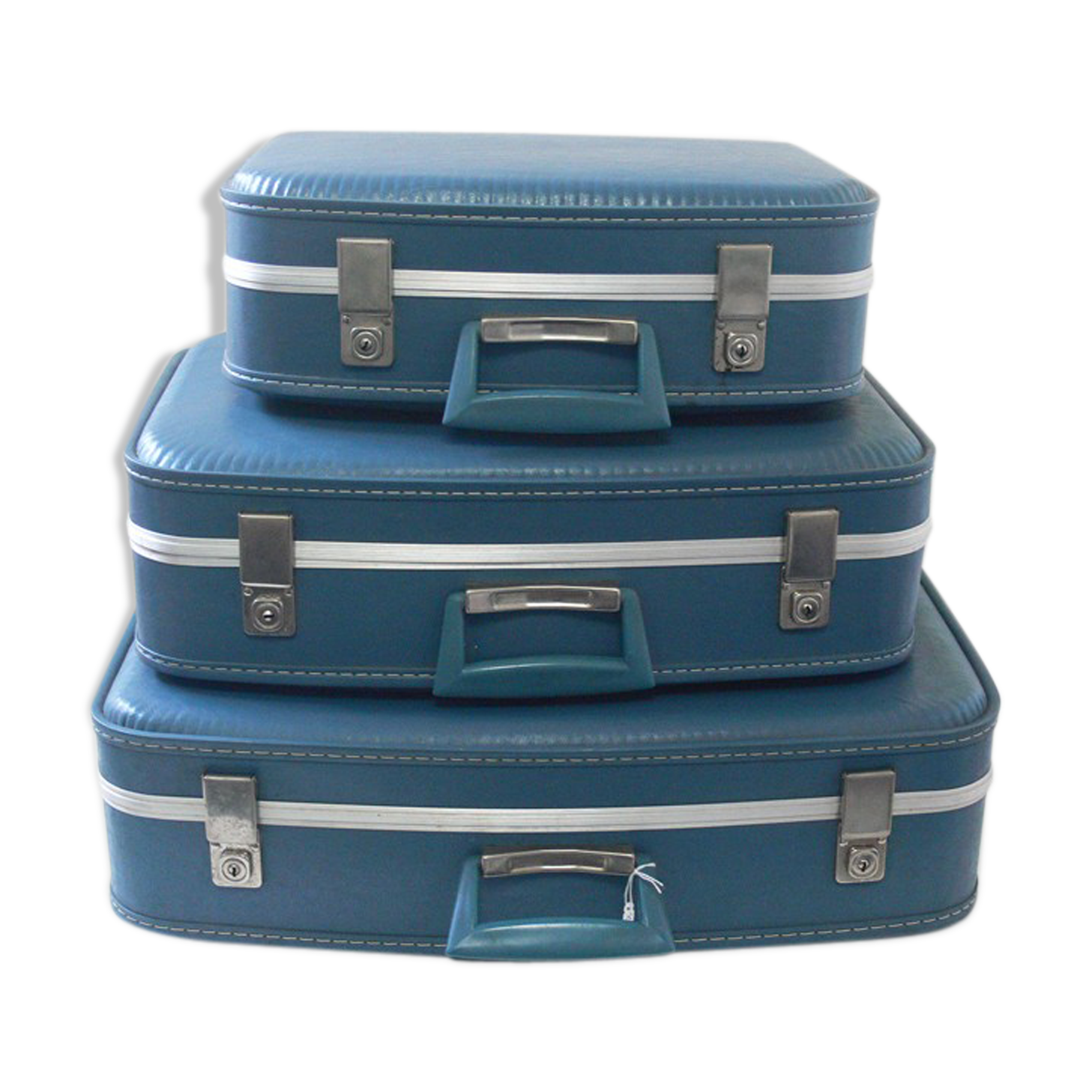 Set  de 3 valises vintage bleues gigognes