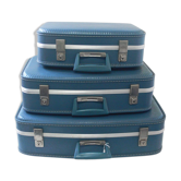 Set of 3 vintage suitcases blue gigognes