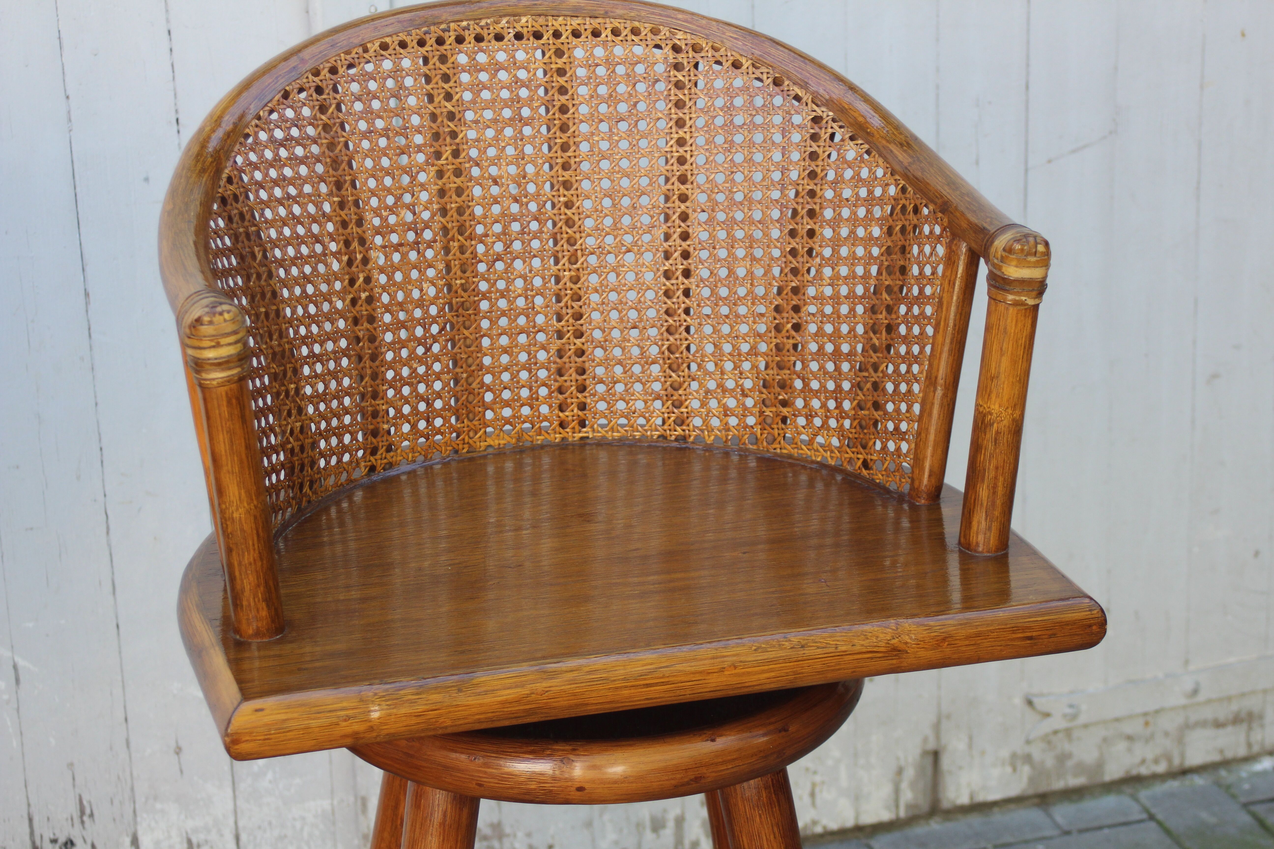 Pair of bamboo bar stools full canned colonial style 1960