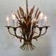 Large wheat sheaf leaf gold gilt chandelier, 1960’s
