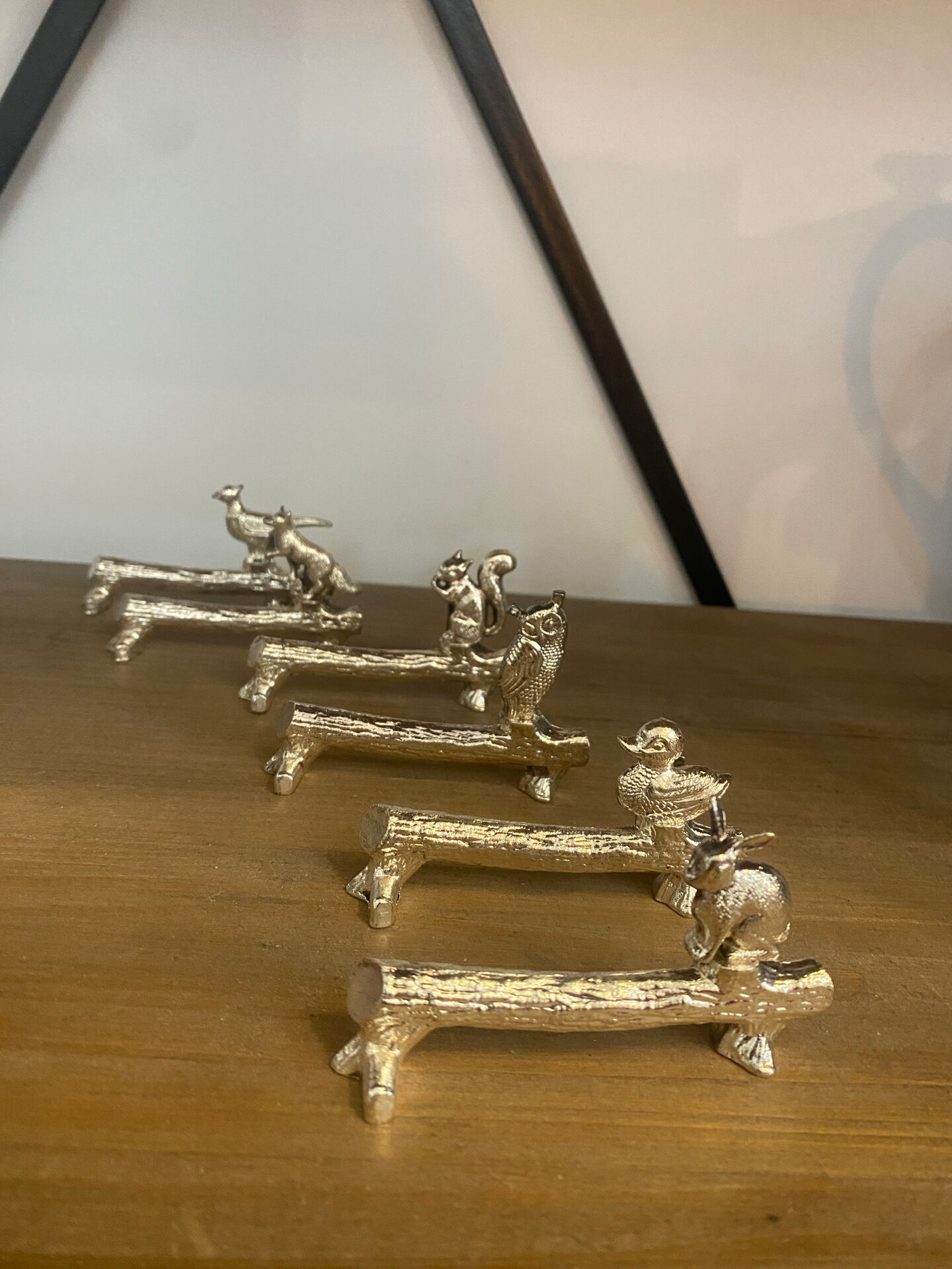 Lot de 6 porte-couteaux vintage en métal argenté – Décor animaux sur b