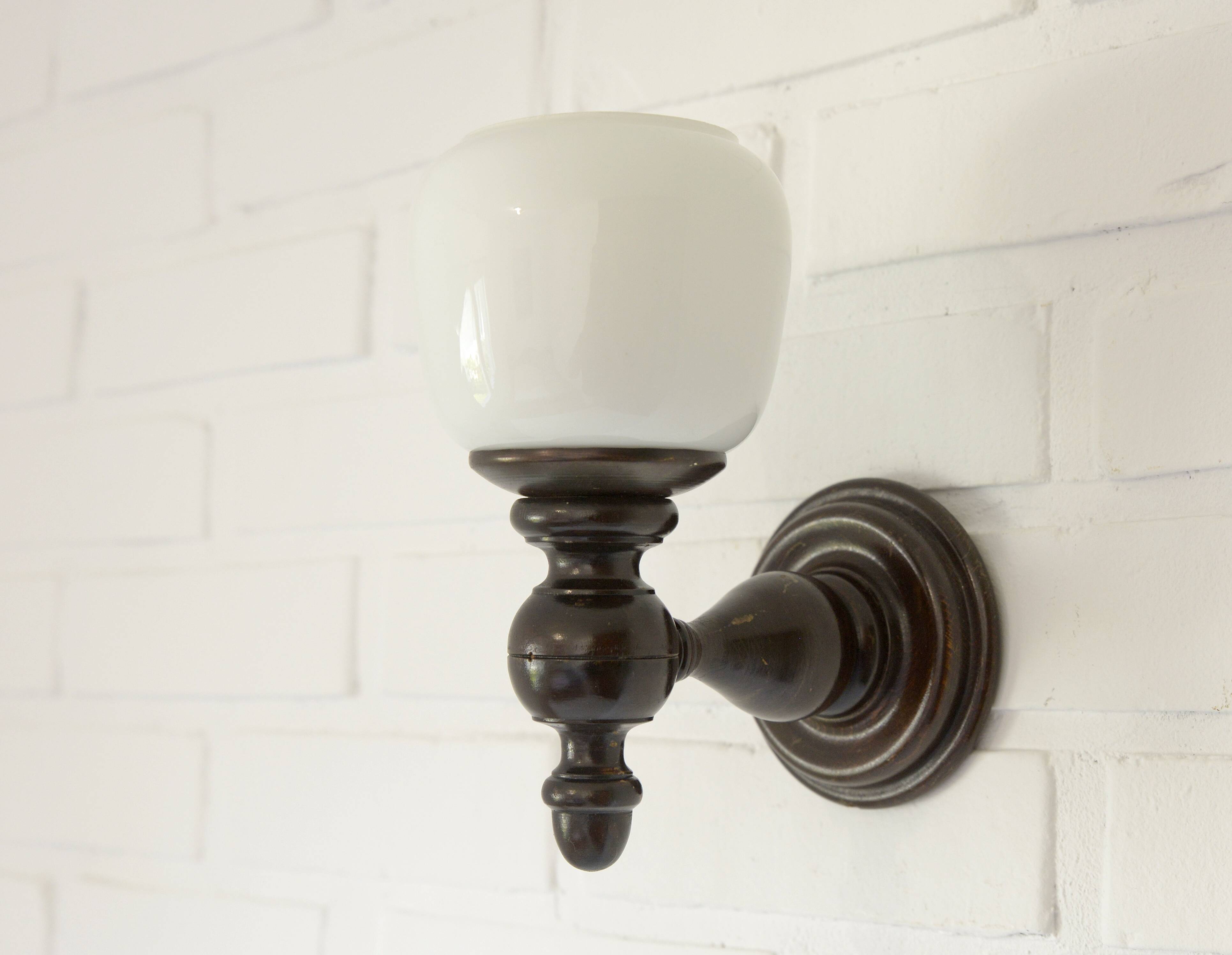 Set of 4 Vintage Lamps Wooden Wall Sconces Rustic Hand-turned Lighting