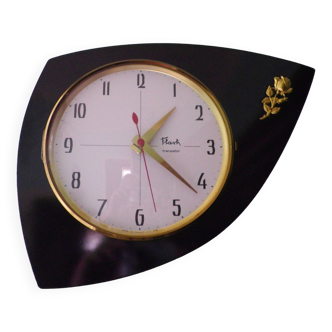 Black formica wall clock, Flash Transistor brand, Flavia model