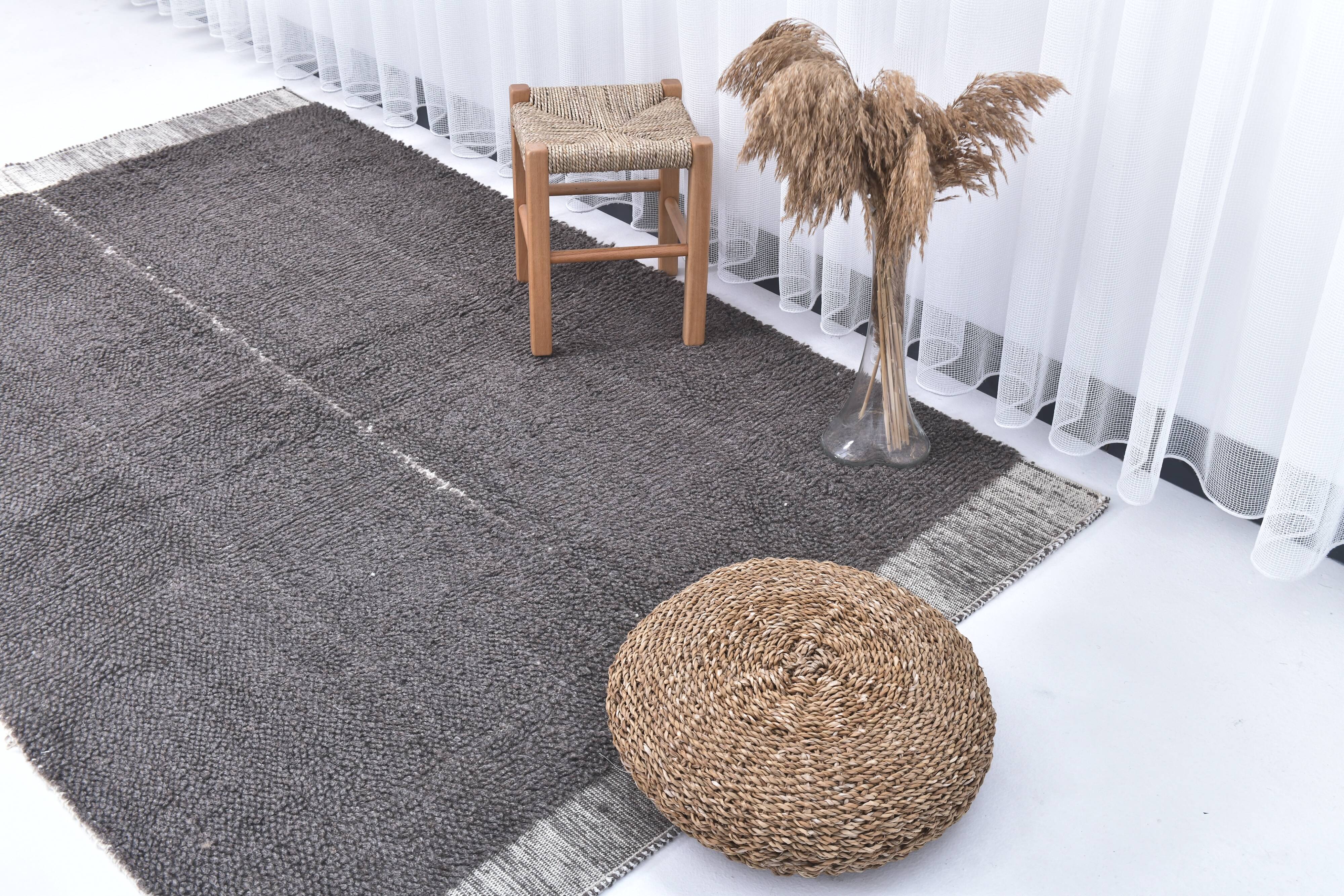 4x7 Soft Pastel Brown Wool Moroccan Rug, 128x211Cm