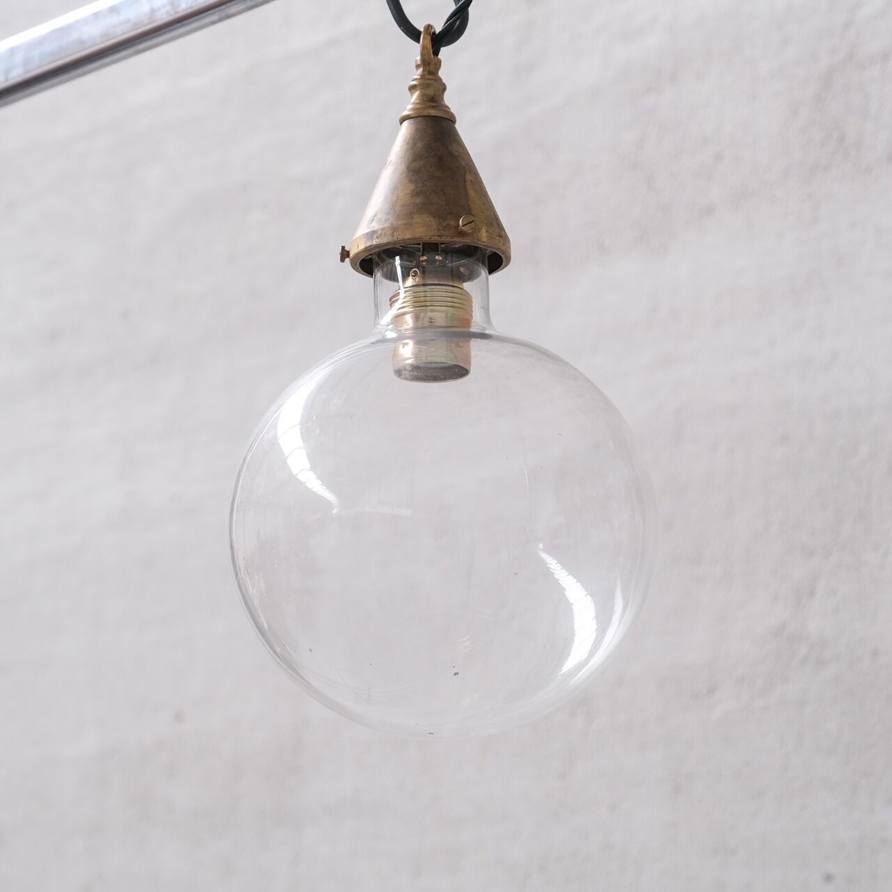 Clear Glass and Brass Bulb Mid-Century French Pendant Light
