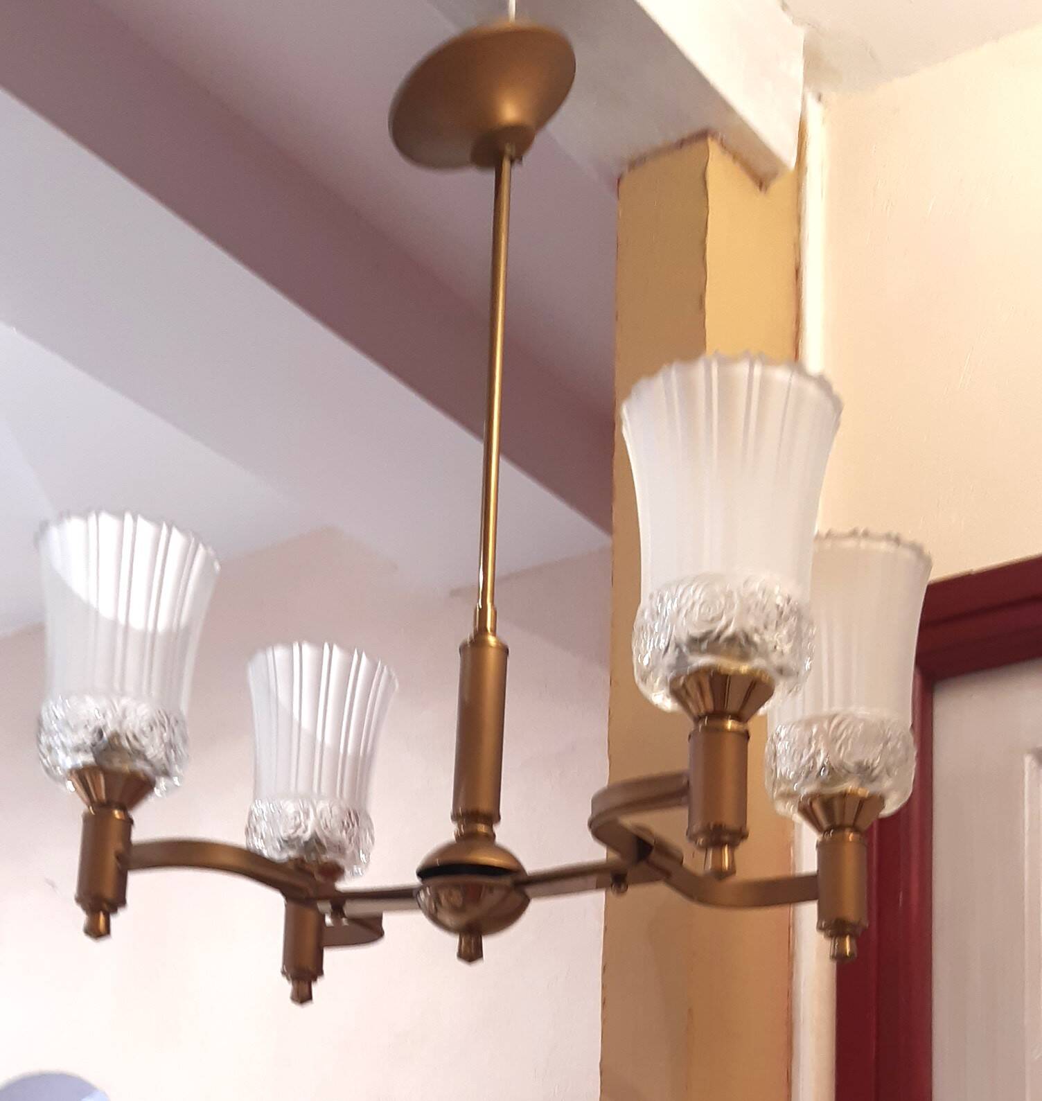 Antique brass chandelier with 4 branches