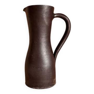 Broc en grès marron, cruche vintage style wabi-sabi