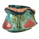 Polychrome slip planter decorated with flower garland