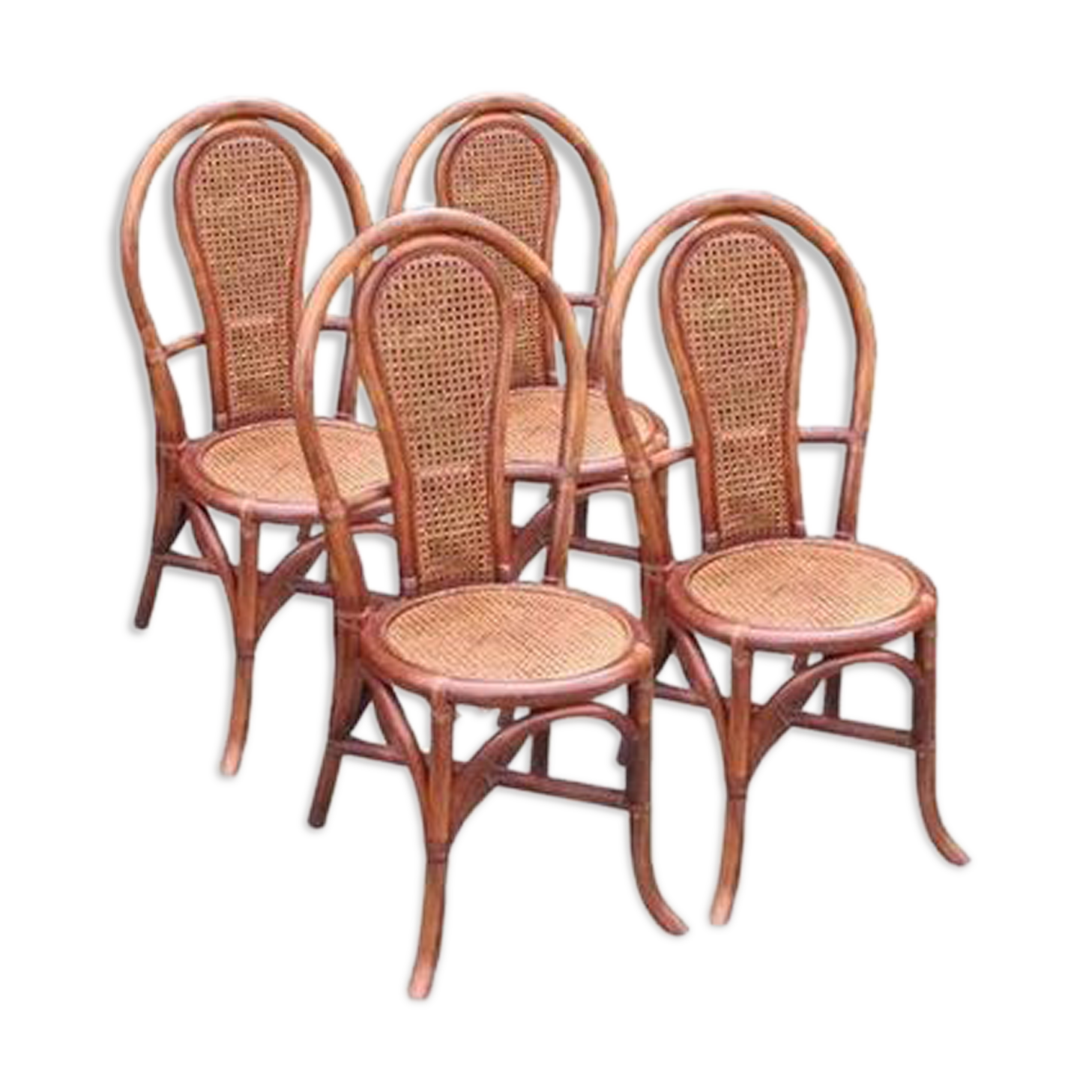 Set of 4 rattan terrace bistro chairs and cannage
