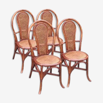 Set of 4 rattan terrace bistro chairs and cannage