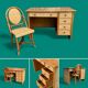 Vintage rattan and woven wicker desk 1970