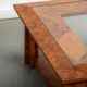Walnut burl and glass coffee table circa 1980