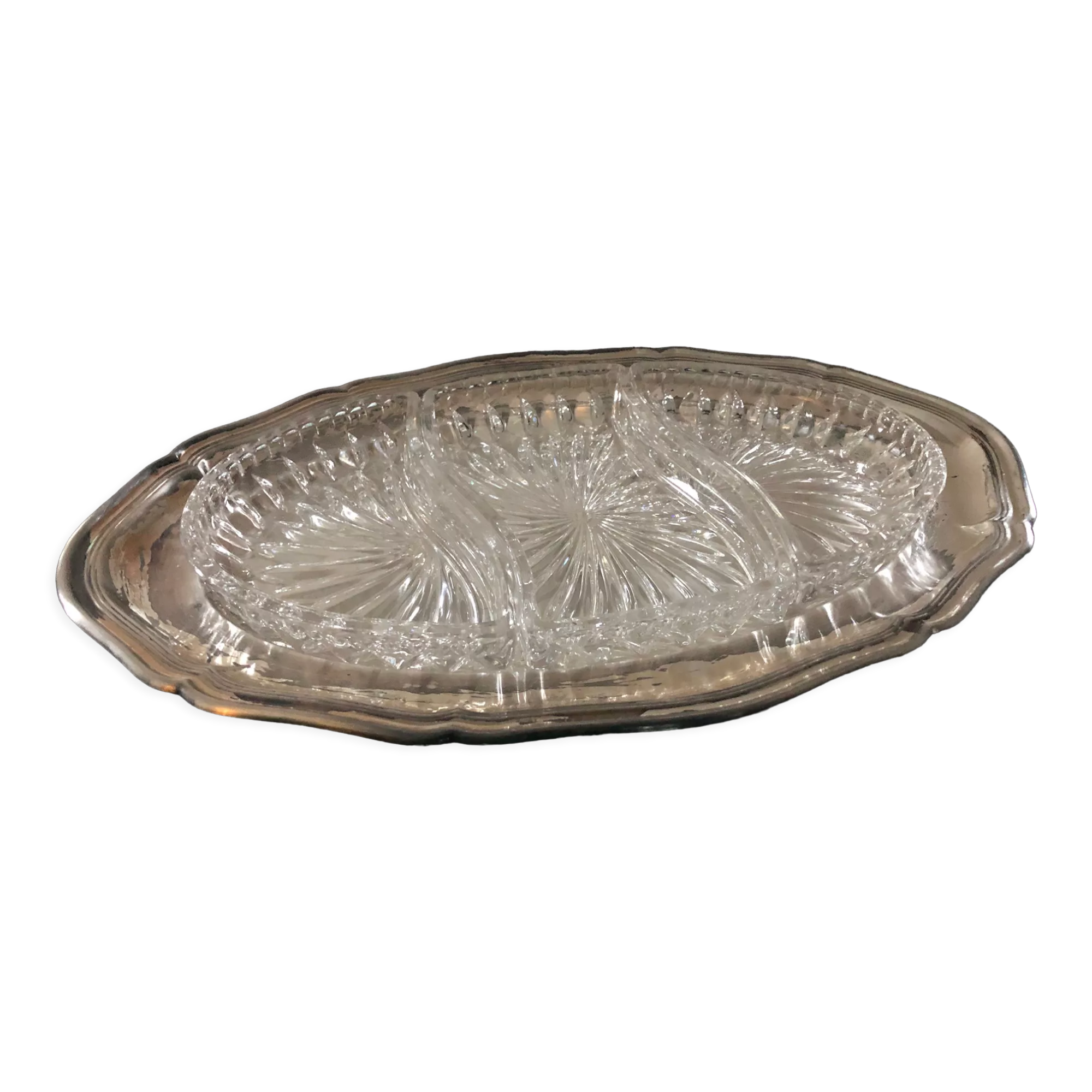 Metal & glass aperitif dish, 60s/70s