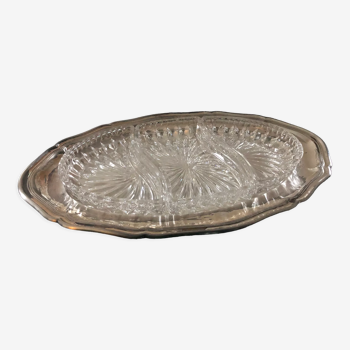 Metal & glass aperitif dish, 60s/70s