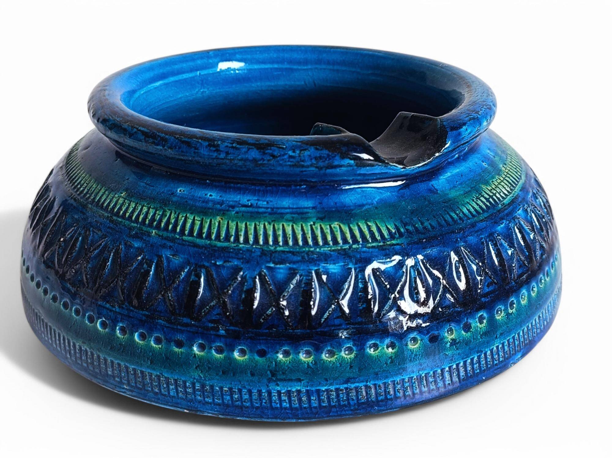 Bitossi Large Ashtray by Aldo Londi, Rimini Blu Ceramic, Italy, 1960s