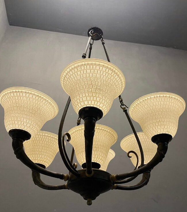 Vintage bronze Murano glass chandelier 1960s