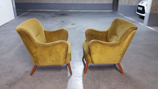 Paire de fauteuils original années 50-60 design italien doré